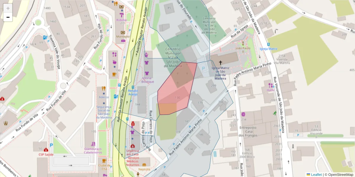 Mapa detalhado do código postal 3700-224 com limites, códigos postais vizinhos e agências dos correios