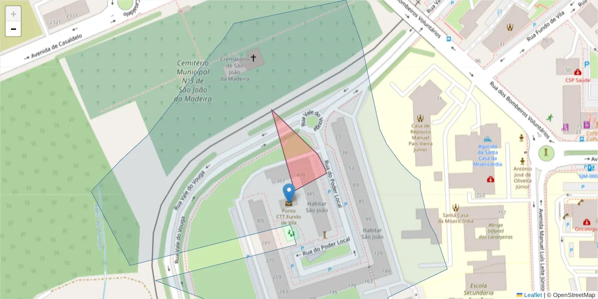 Mapa detalhado do código postal 3700-225 com limites, códigos postais vizinhos e agências dos correios