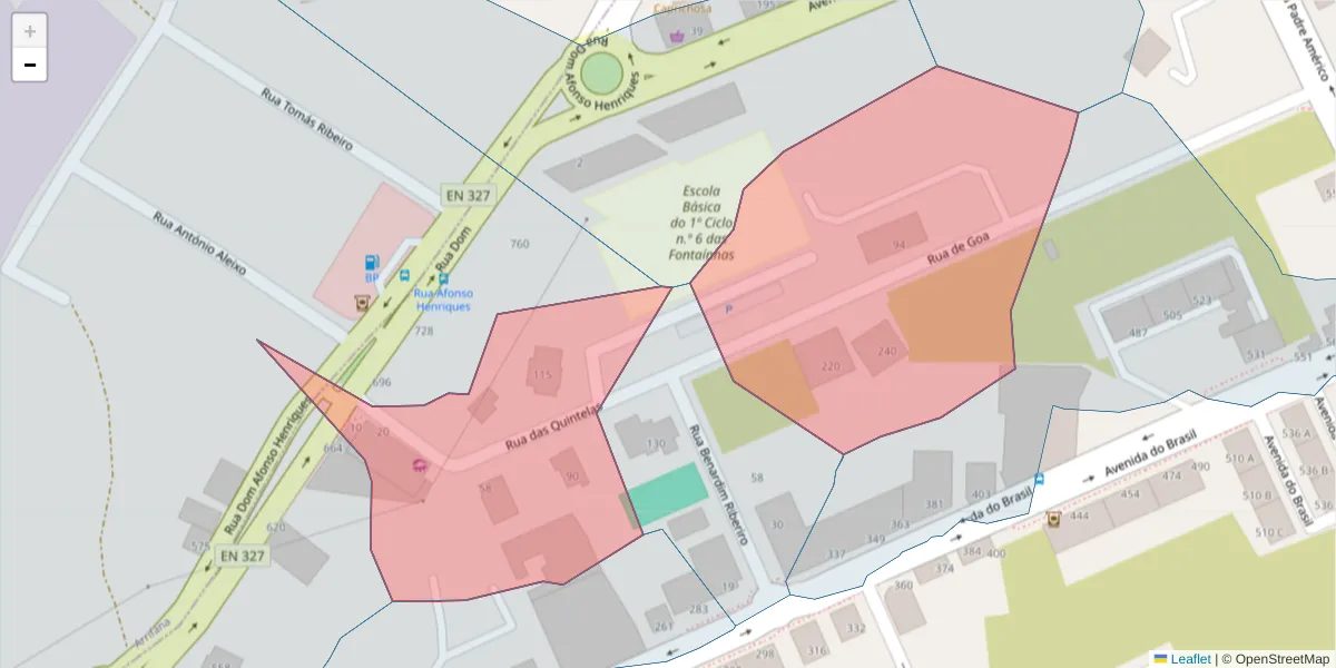 Mapa detalhado do código postal 3700-228 com limites, códigos postais vizinhos e agências dos correios