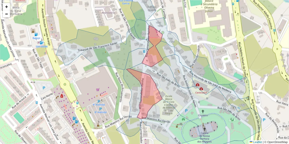 Mapa detalhado do código postal 3700-231 com limites, códigos postais vizinhos e agências dos correios