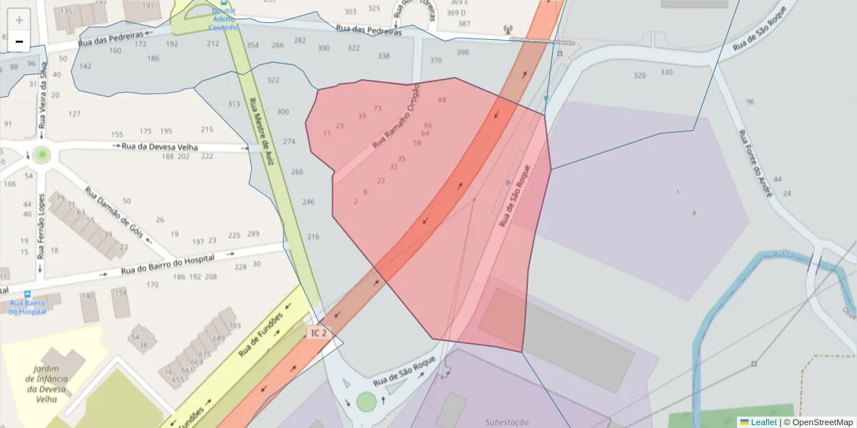 Mapa detalhado do código postal 3700-234 com limites, códigos postais vizinhos e agências dos correios