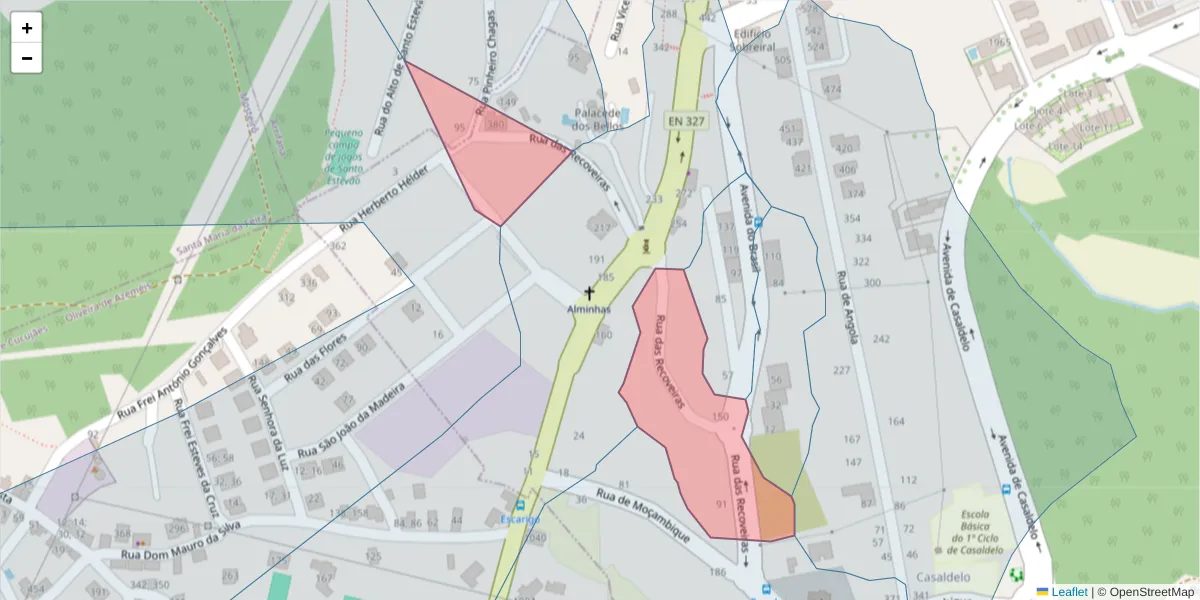 Mapa detalhado do código postal 3700-236 com limites, códigos postais vizinhos e agências dos correios
