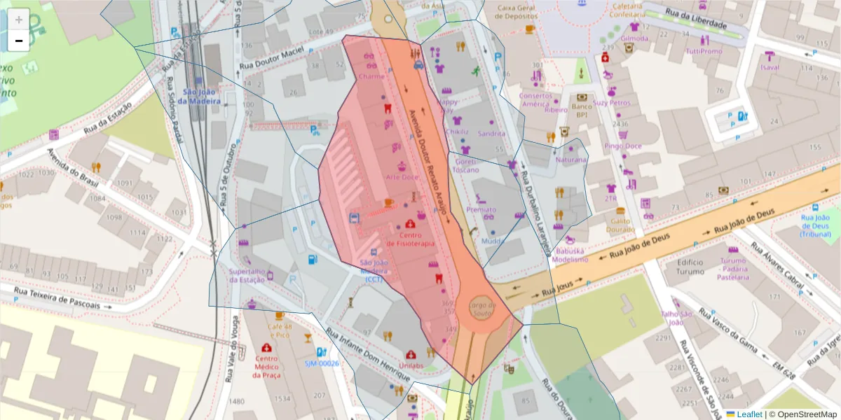 Mapa detalhado do código postal 3700-244 com limites, códigos postais vizinhos e agências dos correios
