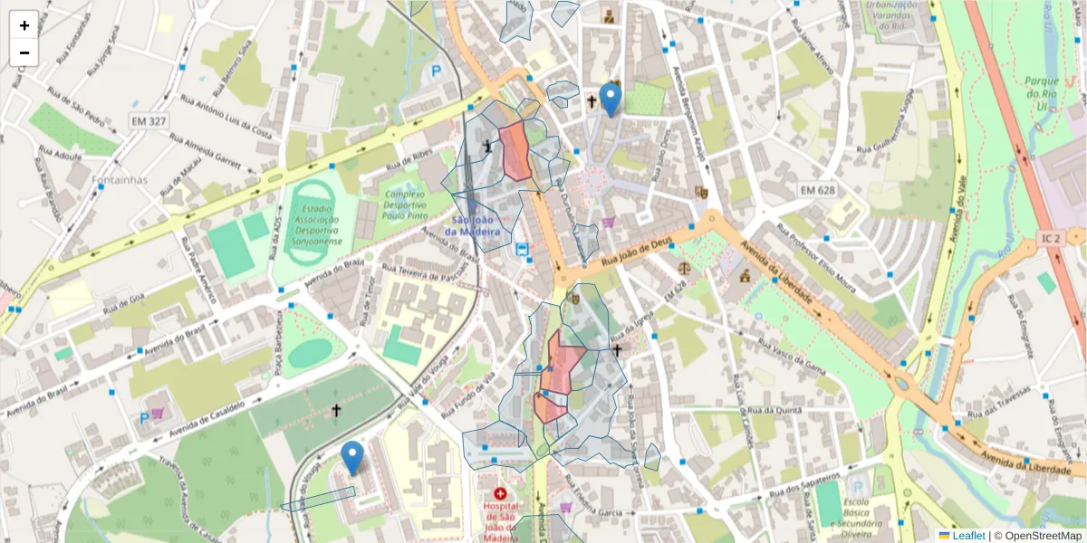 Mapa detalhado do código postal 3700-245 com limites, códigos postais vizinhos e agências dos correios