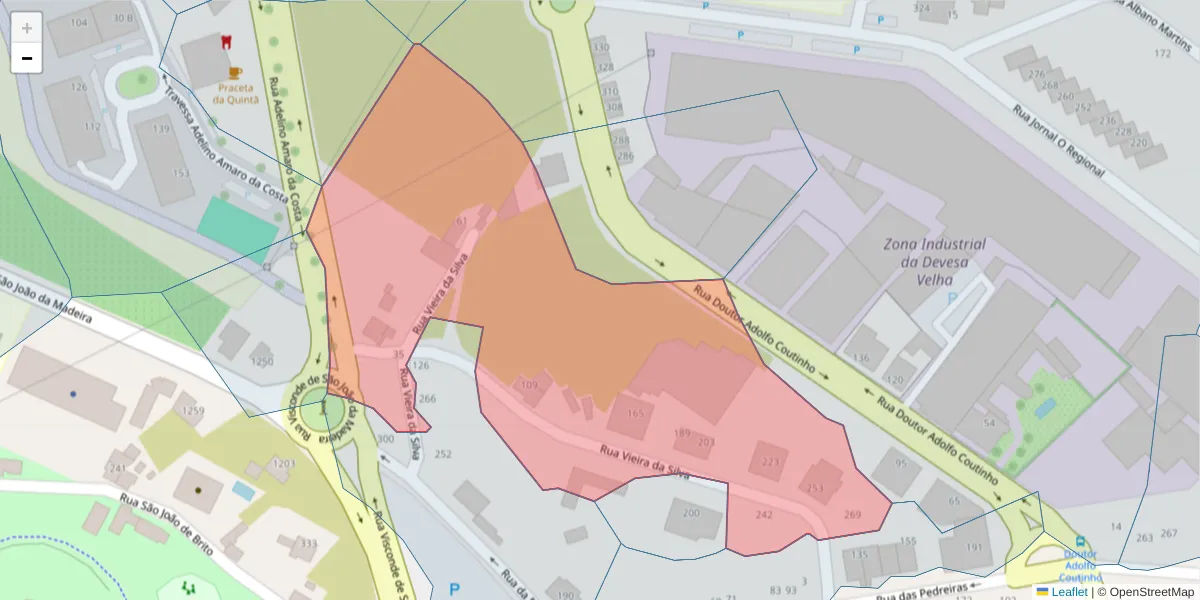 Mapa detalhado do código postal 3700-248 com limites, códigos postais vizinhos e agências dos correios