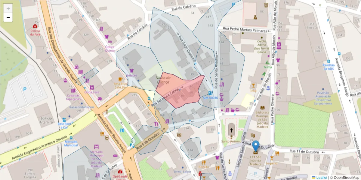 Mapa detalhado do código postal 3700-257 com limites, códigos postais vizinhos e agências dos correios