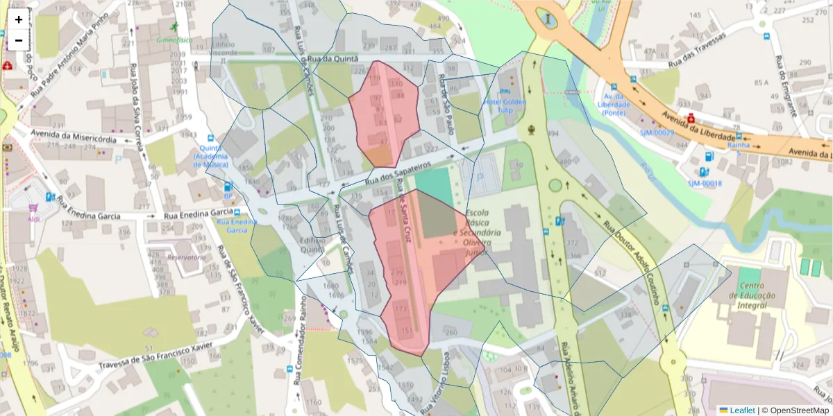 Mapa detalhado do código postal 3700-258 com limites, códigos postais vizinhos e agências dos correios