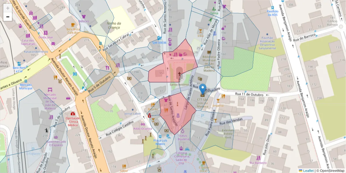 Mapa detalhado do código postal 3700-260 com limites, códigos postais vizinhos e agências dos correios