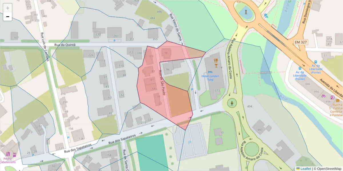 Mapa detalhado do código postal 3700-272 com limites, códigos postais vizinhos e agências dos correios