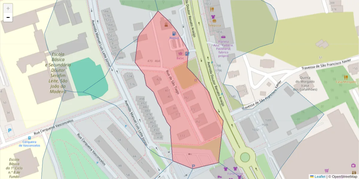 Mapa detalhado do código postal 3700-274 com limites, códigos postais vizinhos e agências dos correios