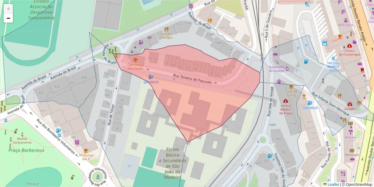 Mapa detalhado do código postal 3700-291 com limites, códigos postais vizinhos e agências dos correios
