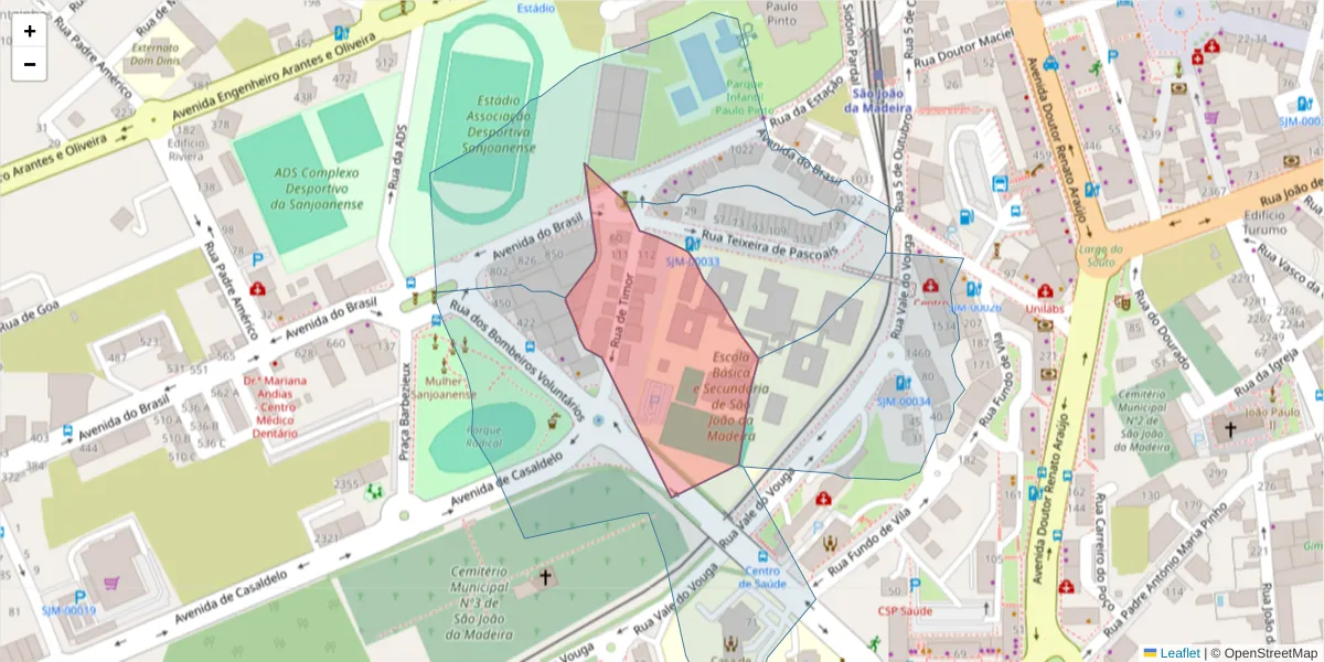 Mapa detalhado do código postal 3700-292 com limites, códigos postais vizinhos e agências dos correios