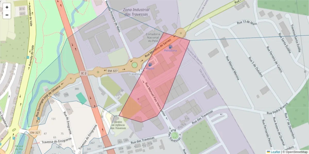 Mapa detalhado do código postal 3700-309 com limites, códigos postais vizinhos e agências dos correios