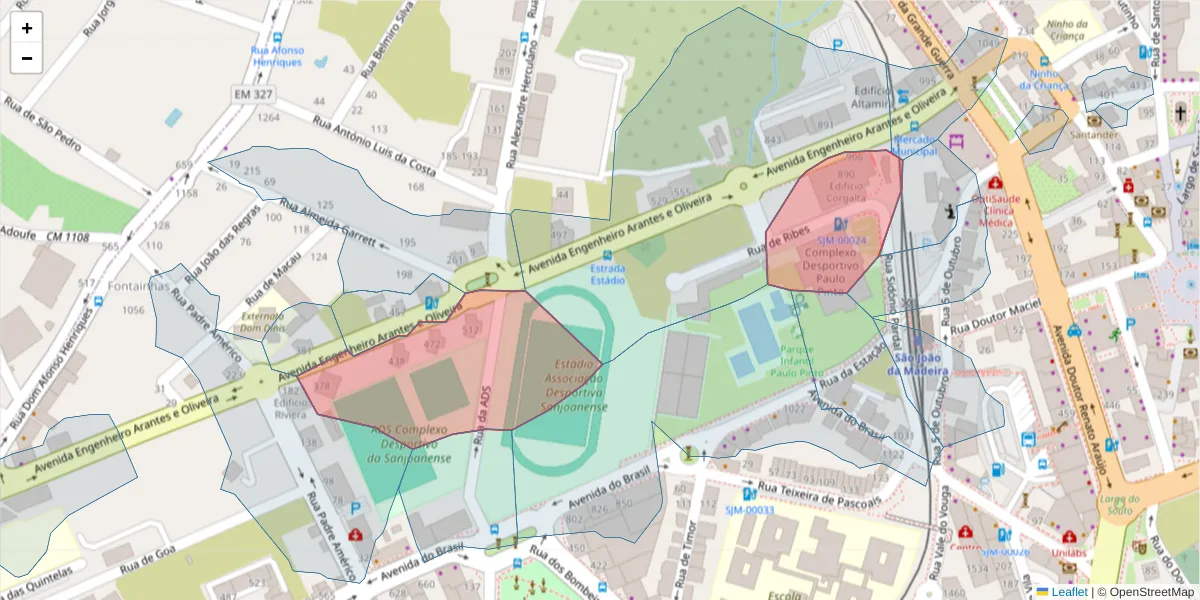 Mapa detalhado do código postal 3700-312 com limites, códigos postais vizinhos e agências dos correios