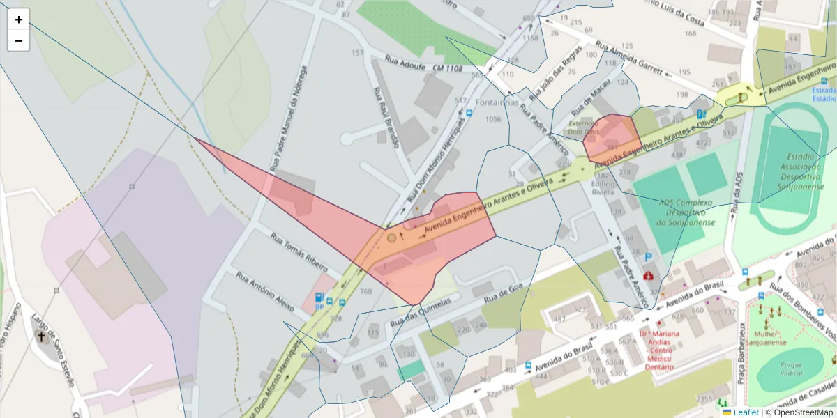 Mapa detalhado do código postal 3700-314 com limites, códigos postais vizinhos e agências dos correios