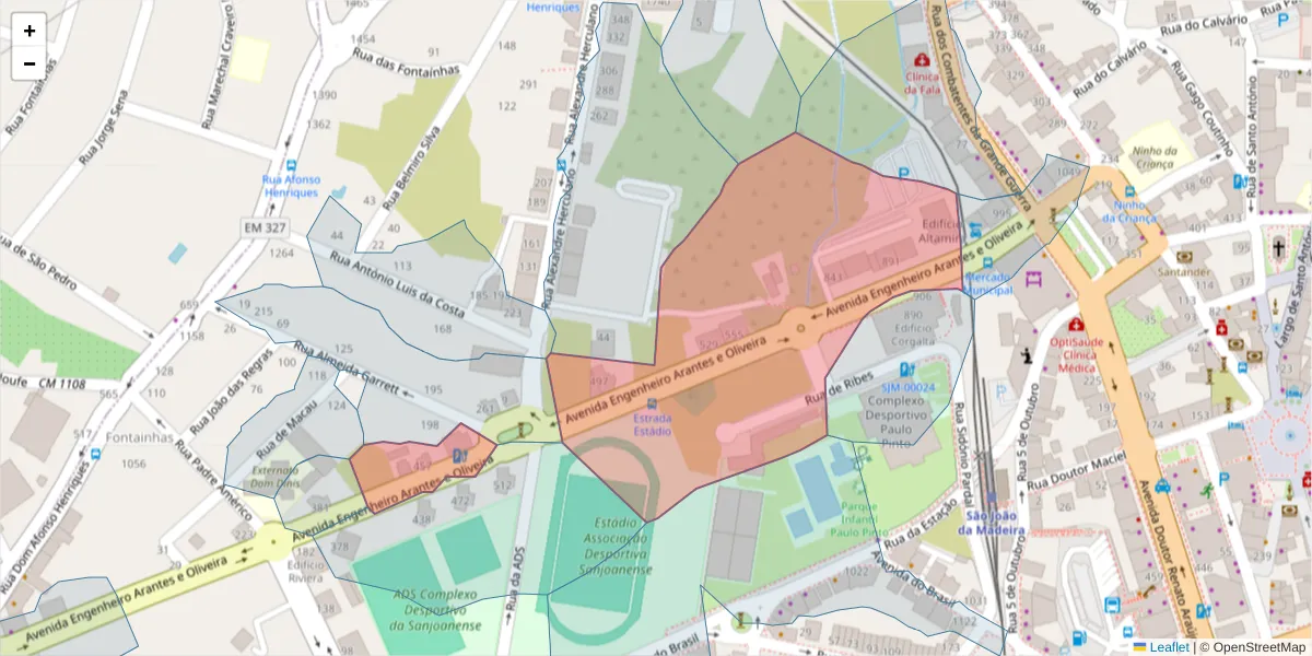 Mapa detalhado do código postal 3700-315 com limites, códigos postais vizinhos e agências dos correios