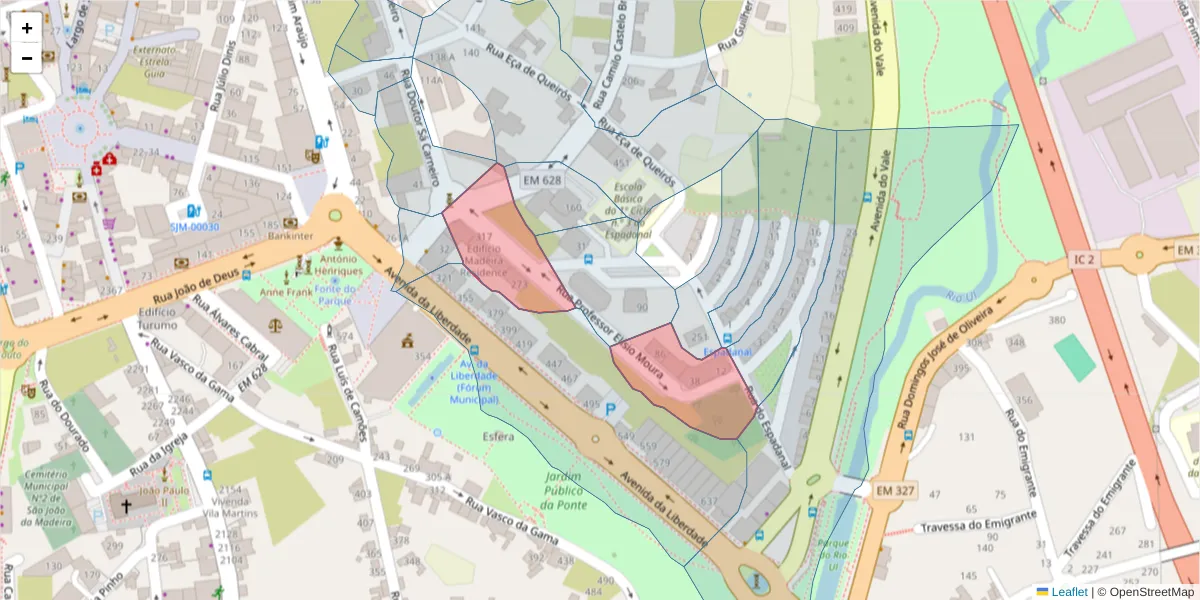 Mapa detalhado do código postal 3700-323 com limites, códigos postais vizinhos e agências dos correios