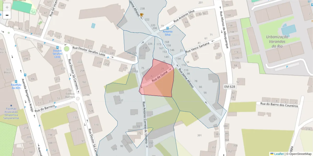 Mapa detalhado do código postal 3700-325 com limites, códigos postais vizinhos e agências dos correios