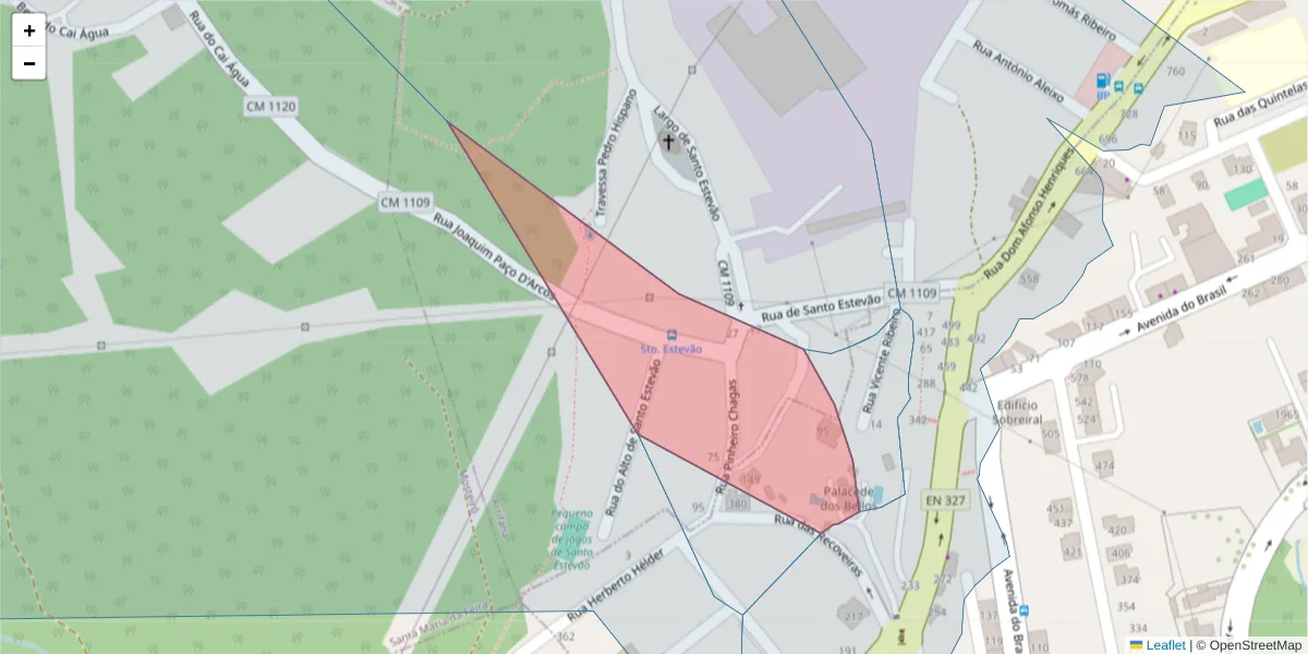 Mapa detalhado do código postal 3700-328 com limites, códigos postais vizinhos e agências dos correios