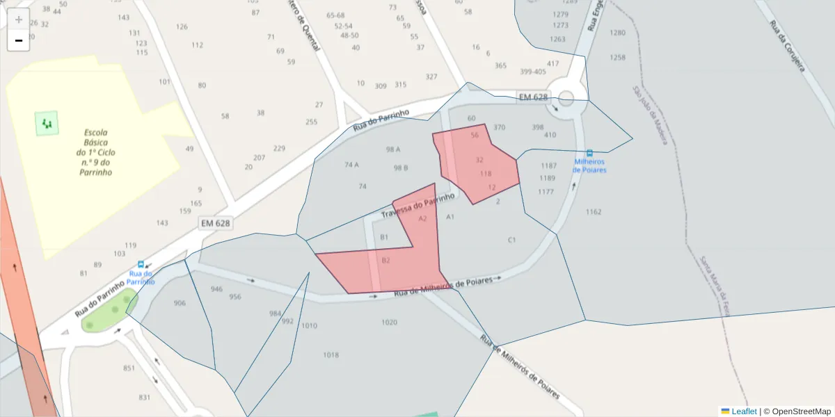 Mapa detalhado do código postal 3700-334 com limites, códigos postais vizinhos e agências dos correios