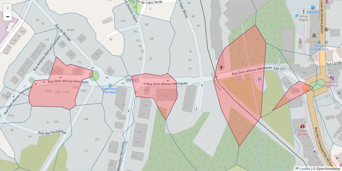 Mapa detalhado do código postal 3700-343 com limites, códigos postais vizinhos e agências dos correios
