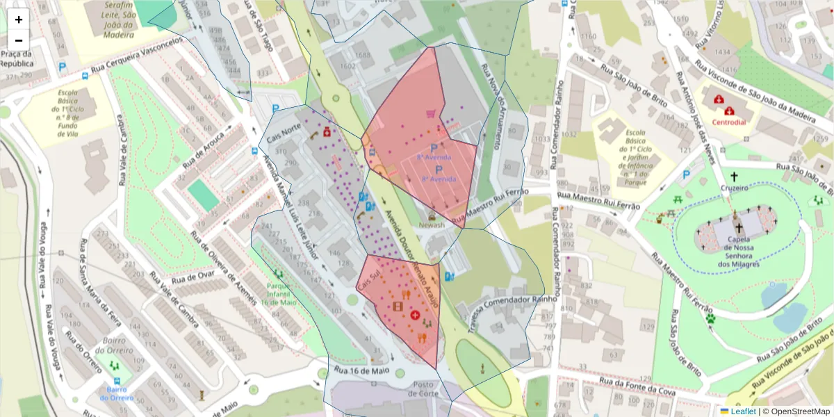 Mapa detalhado do código postal 3700-346 com limites, códigos postais vizinhos e agências dos correios