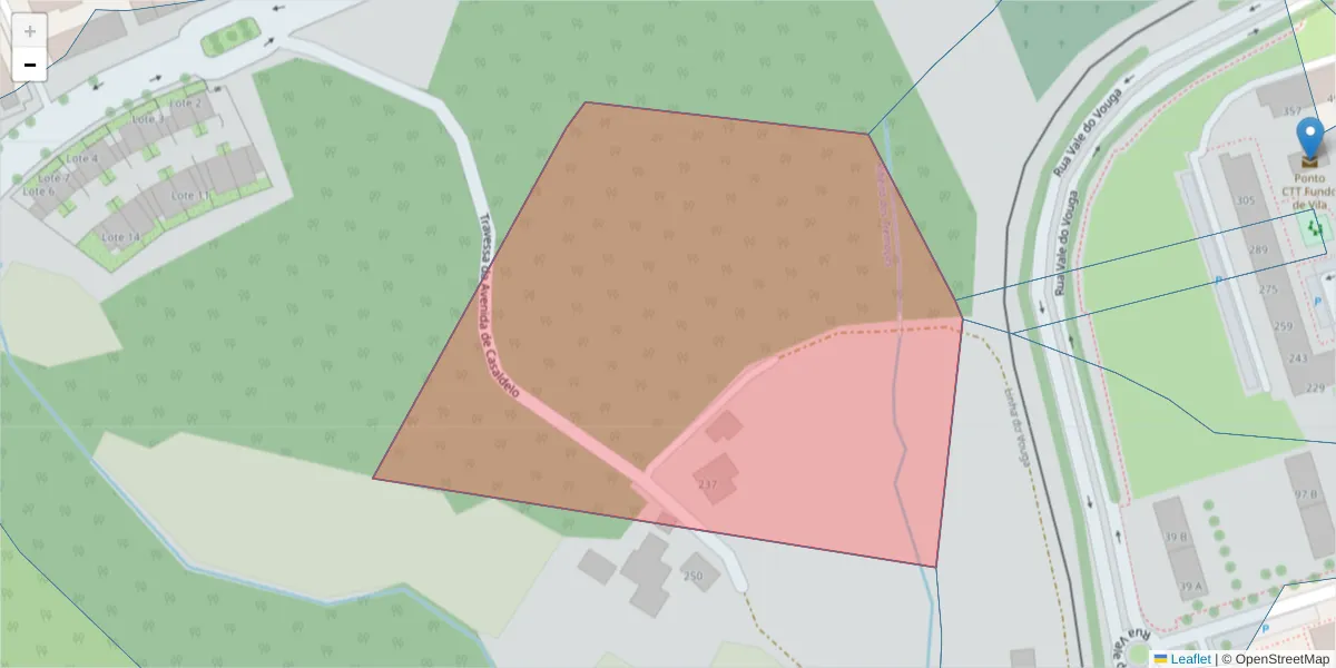 Mapa detalhado do código postal 3700-350 com limites, códigos postais vizinhos e agências dos correios