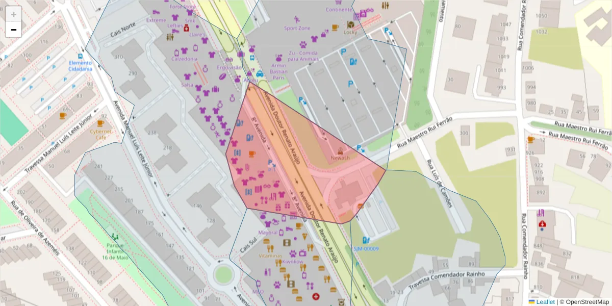 Mapa detalhado do código postal 3700-364 com limites, códigos postais vizinhos e agências dos correios