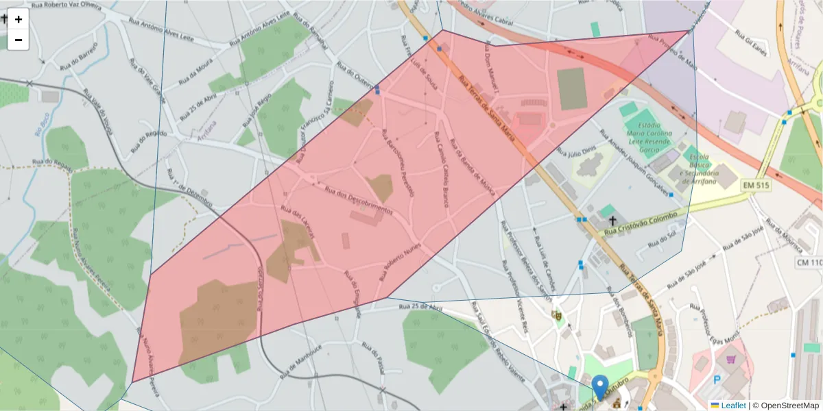 Mapa detalhado do código postal 3700-394 com limites, códigos postais vizinhos e agências dos correios