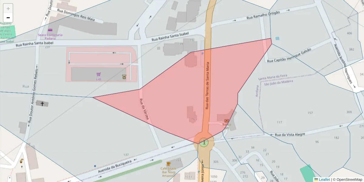 Mapa detalhado do código postal 3700-399 com limites, códigos postais vizinhos e agências dos correios