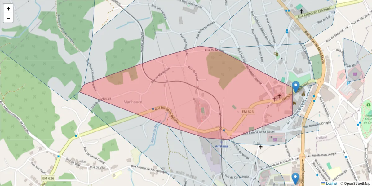 Mapa detalhado do código postal 3700-445 com limites, códigos postais vizinhos e agências dos correios