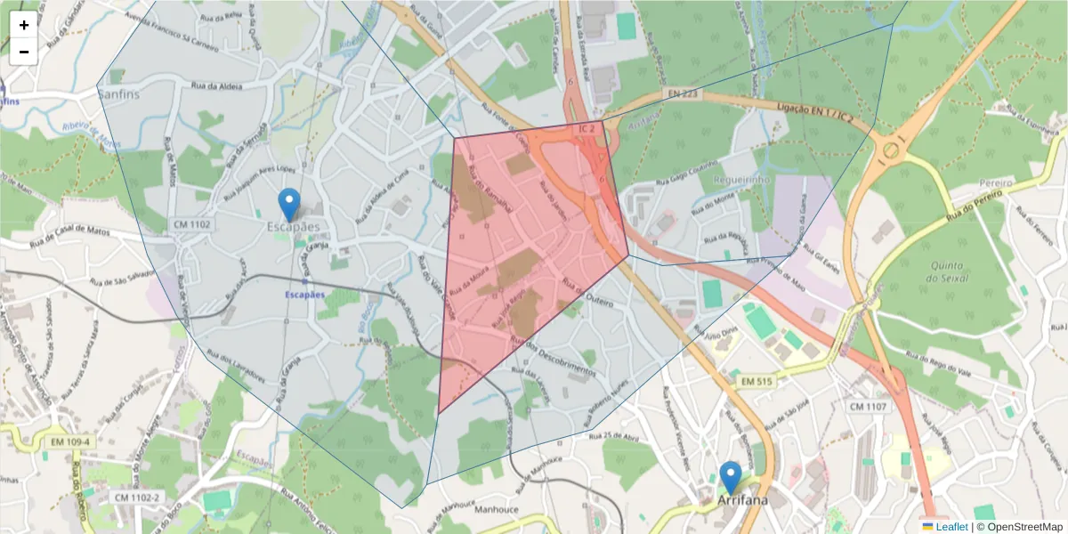 Mapa detalhado do código postal 3700-511 com limites, códigos postais vizinhos e agências dos correios