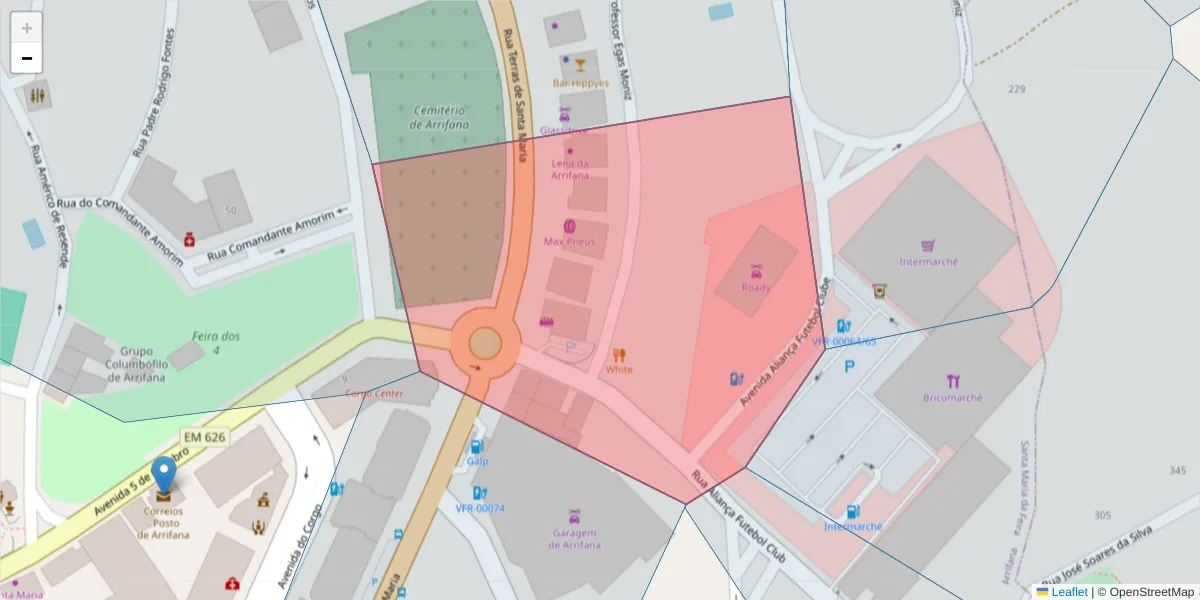 Mapa detalhado do código postal 3700-564 com limites, códigos postais vizinhos e agências dos correios