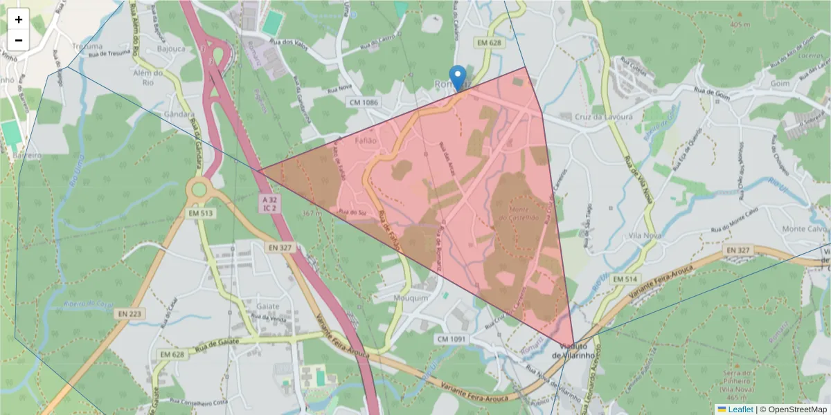 Mapa detalhado do código postal 3700-839 com limites, códigos postais vizinhos e agências dos correios
