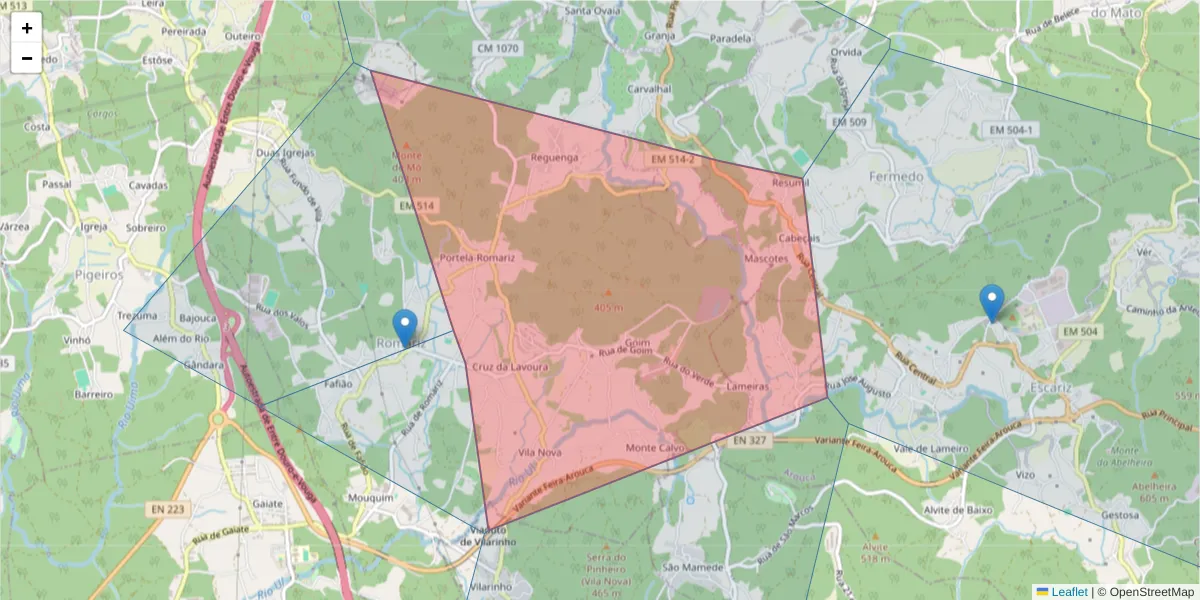 Mapa detalhado do código postal 3700-896 Romariz com limites, códigos postais vizinhos e agências dos correios