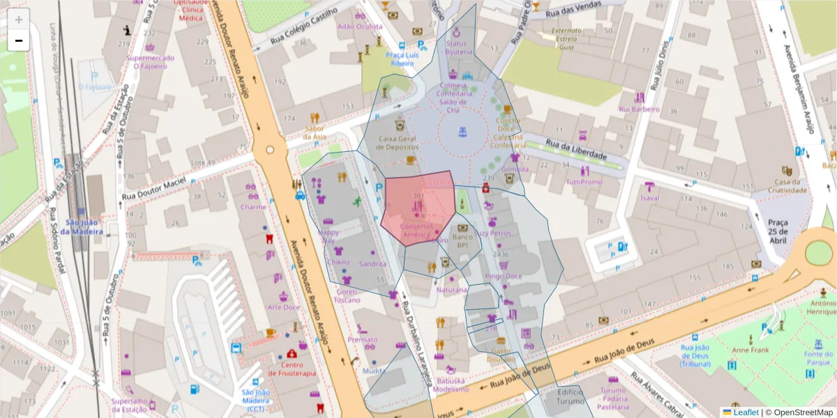 Mapa detalhado do código postal 3700-913 com limites, códigos postais vizinhos e agências dos correios
