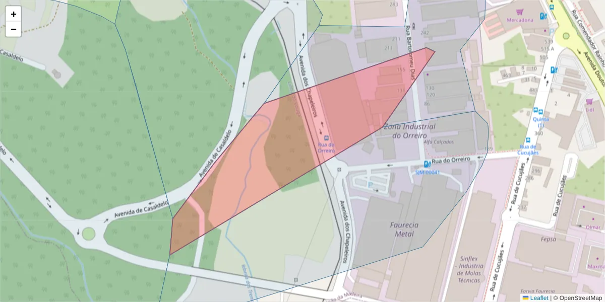 Mapa detalhado do código postal 3709-057 com limites, códigos postais vizinhos e agências dos correios