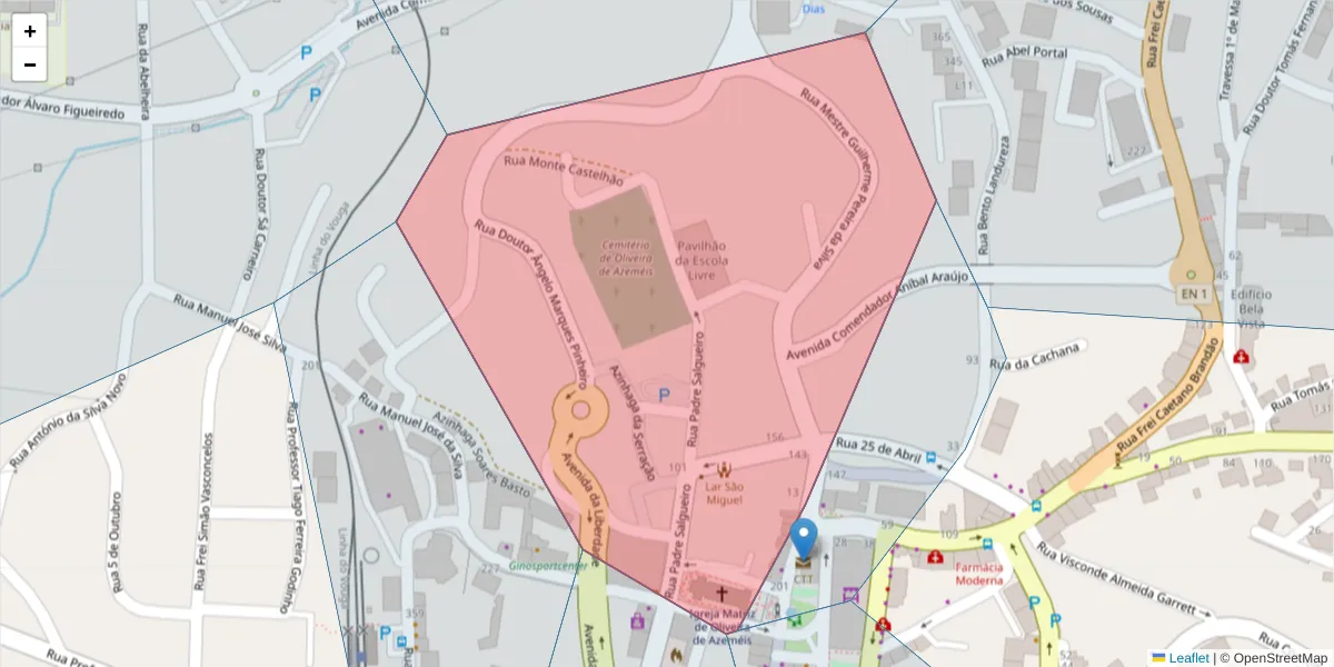 Mapa detalhado do código postal 3720-224 com limites, códigos postais vizinhos e agências dos correios