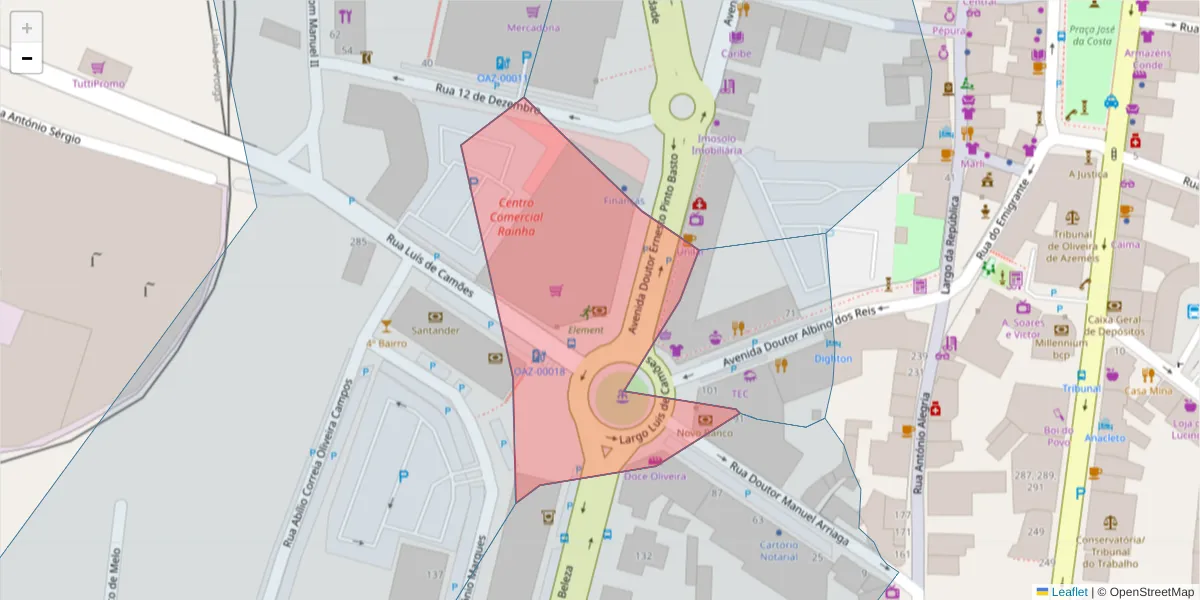 Mapa detalhado do código postal 3720-232 com limites, códigos postais vizinhos e agências dos correios