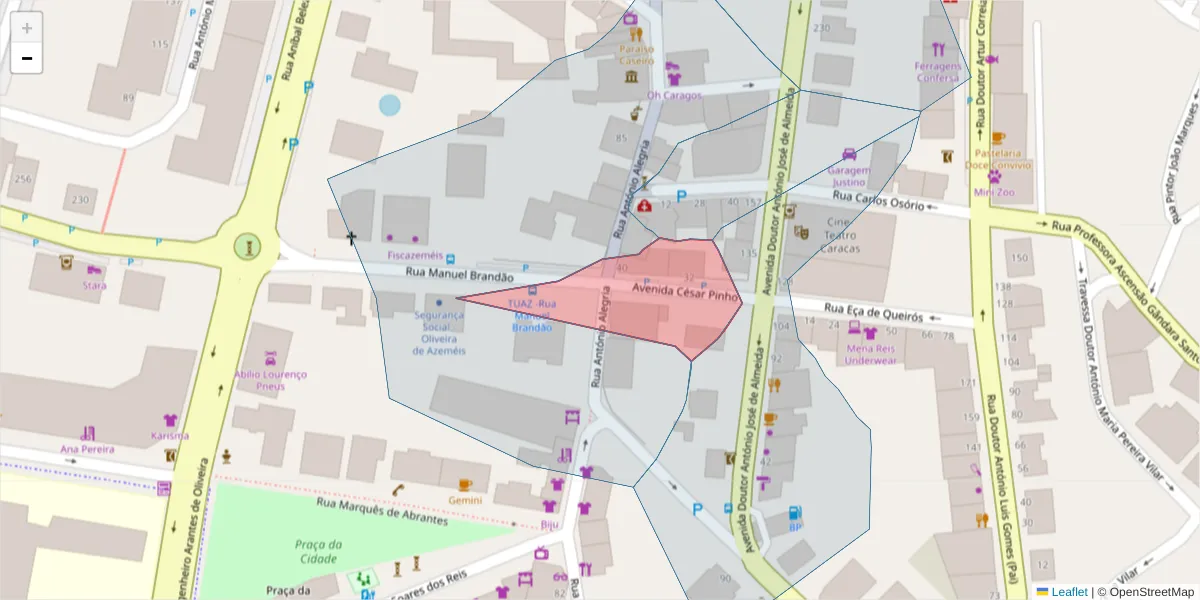 Mapa detalhado do código postal 3720-235 com limites, códigos postais vizinhos e agências dos correios