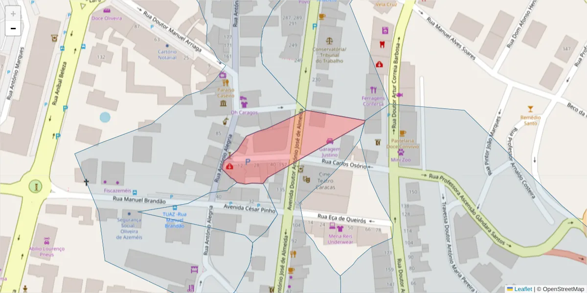 Mapa detalhado do código postal 3720-236 com limites, códigos postais vizinhos e agências dos correios