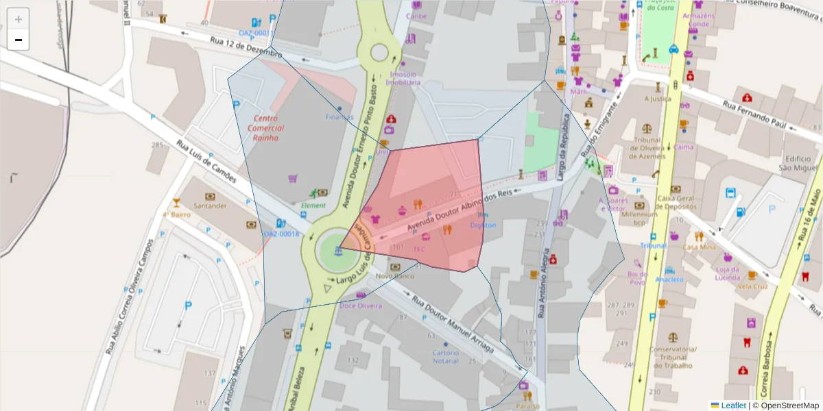 Mapa detalhado do código postal 3720-241 com limites, códigos postais vizinhos e agências dos correios