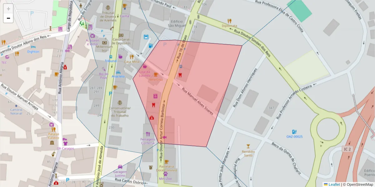 Mapa detalhado do código postal 3720-246 com limites, códigos postais vizinhos e agências dos correios