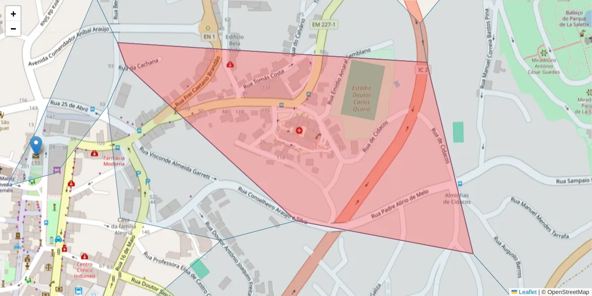Mapa detalhado do código postal 3720-267 com limites, códigos postais vizinhos e agências dos correios