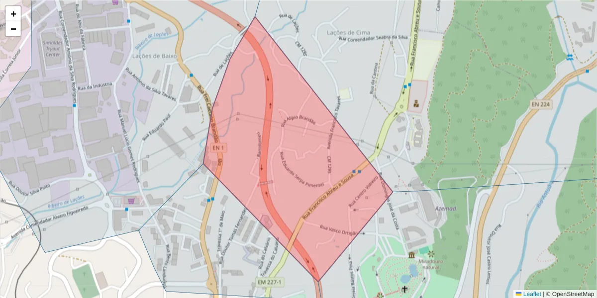 Mapa detalhado do código postal 3720-268 com limites, códigos postais vizinhos e agências dos correios