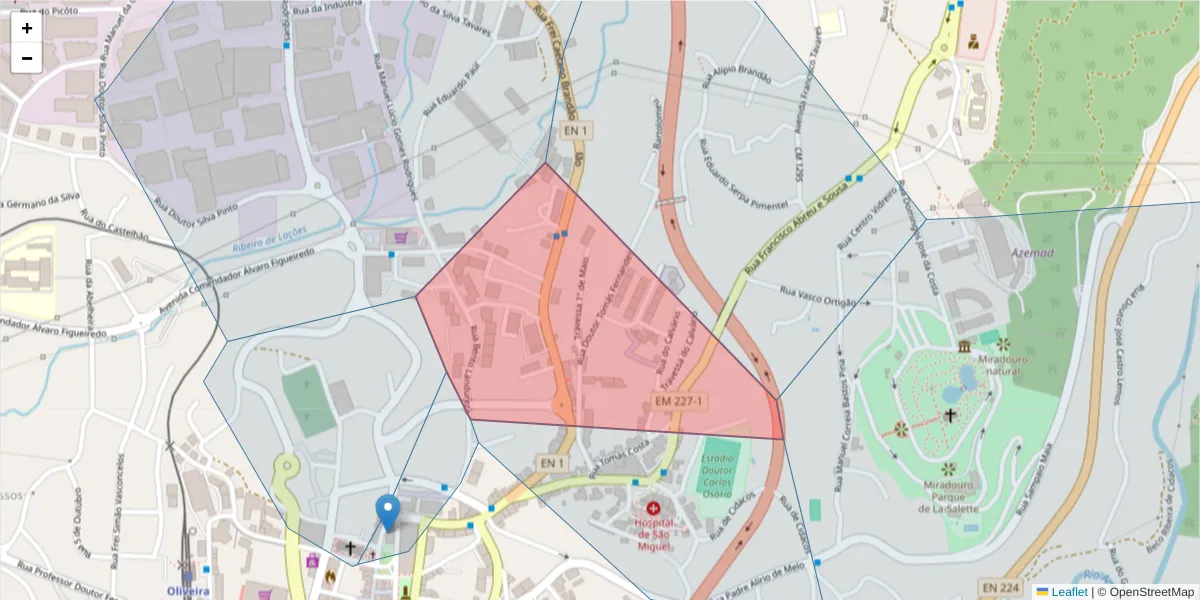 Mapa detalhado do código postal 3720-277 com limites, códigos postais vizinhos e agências dos correios