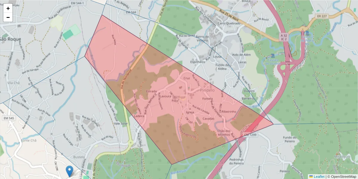 Mapa detalhado do código postal 3720-445 com limites, códigos postais vizinhos e agências dos correios