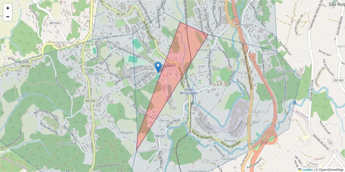 Mapa detalhado do código postal 3720-664 com limites, códigos postais vizinhos e agências dos correios