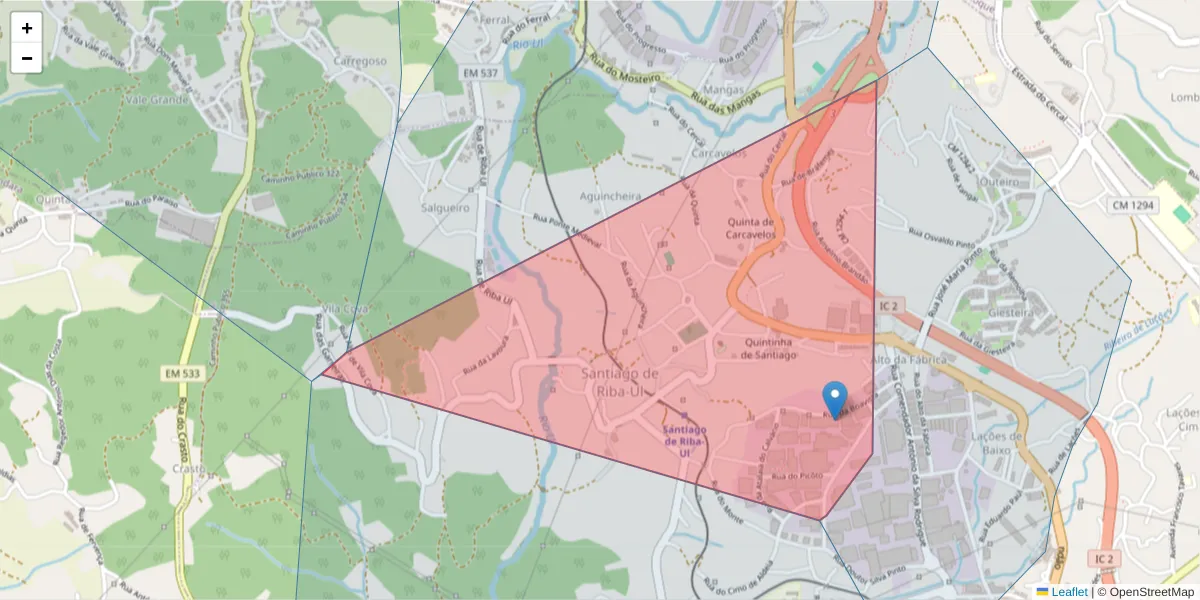 Mapa detalhado do código postal 3720-992 com limites, códigos postais vizinhos e agências dos correios