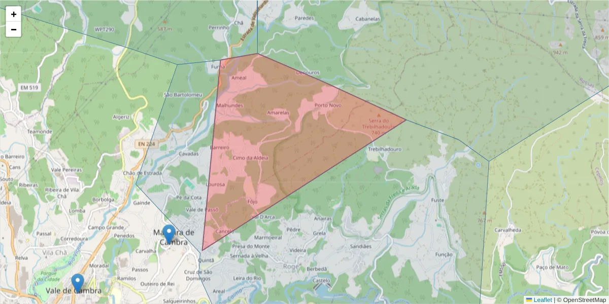 Mapa detalhado do código postal 3730-319 com limites, códigos postais vizinhos e agências dos correios